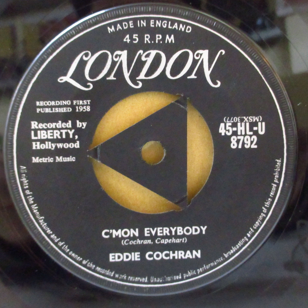 EDDIE COCHRAN (エディ・コクラン)  - C'mon Everybody (UK '59年初回「トライアングル・センター」オリジナル 7インチ+カンパニースリーブ) R&Rクラシック
