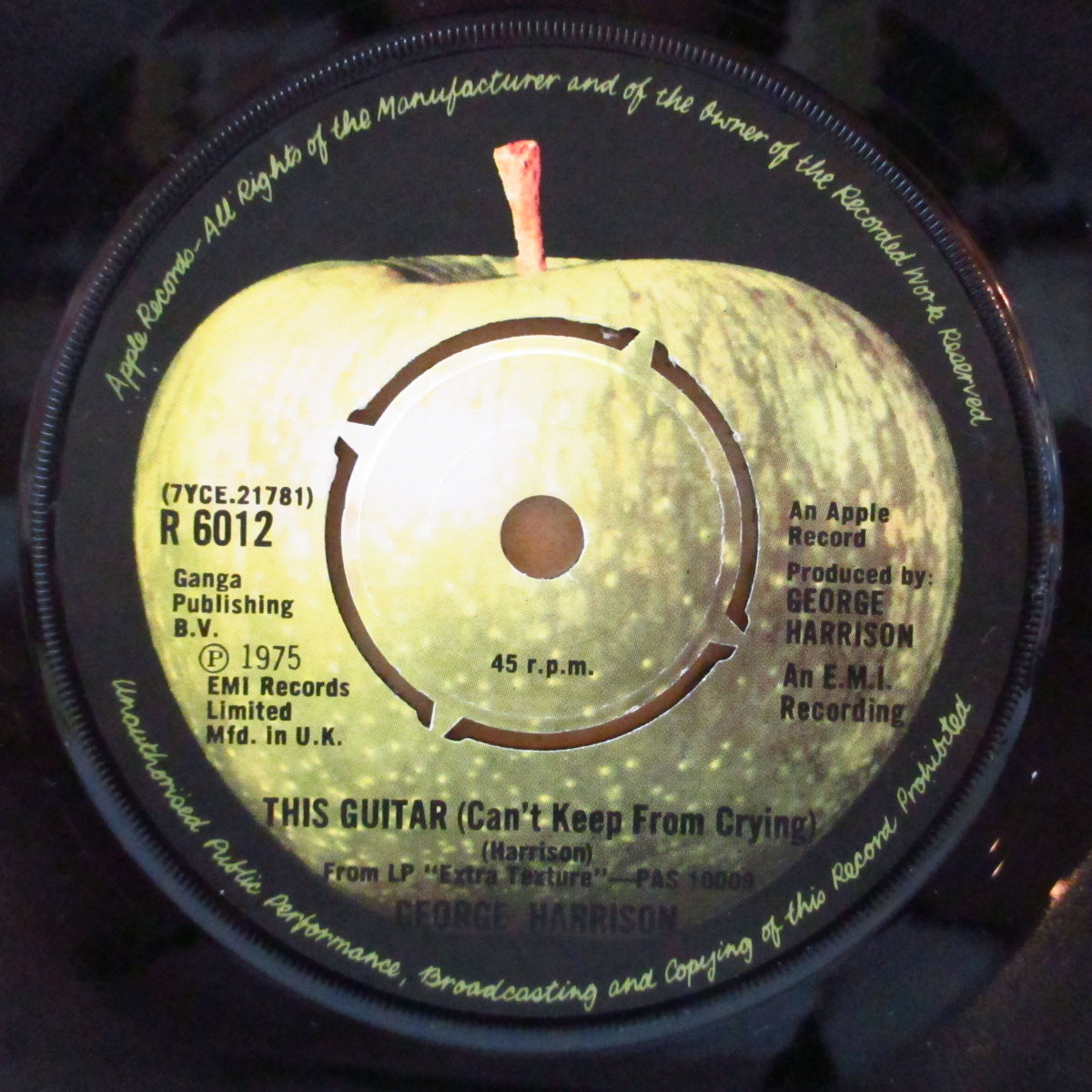 GEORGE HARRISON (ジョージ・ハリスン)  - This Guitar - Can't Keep From Crying (UK '76 オリジナル 7インチ+アップル・ダイカット黒スリーブ)