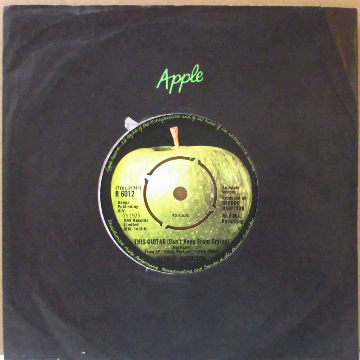 GEORGE HARRISON (ジョージ・ハリスン)  - This Guitar - Can't Keep From Crying (UK '76 オリジナル 7インチ+アップル・ダイカット黒スリーブ)