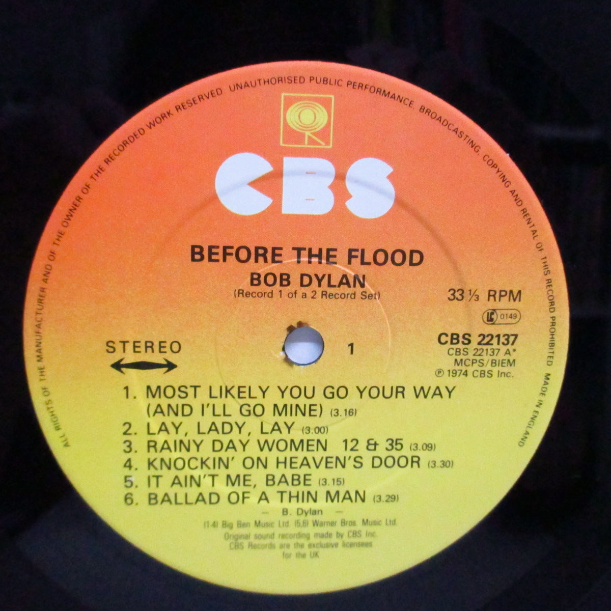 BOB DYLAN & BAND, THE (ボブ・ディラン & ザ ・バンド)  - Before The Flood (UK 70's CBS 再発「オレンジ/イエローラベ」2xLP+見開ジャケ/CBS 22137)