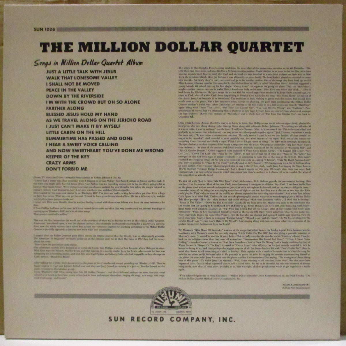 MILLION DOLLAR QUARTET (ミリオン・ダラー・カルテット = エルビス、カール・パーキンス、ジョニー・キャッシュ、ジェリー・リー・ルイス)  - Songs In Million Dollar Quartet Album (UK '81 正規オリジナル・モノラル LP) '56年奇跡のスタジオ未発表セッション
