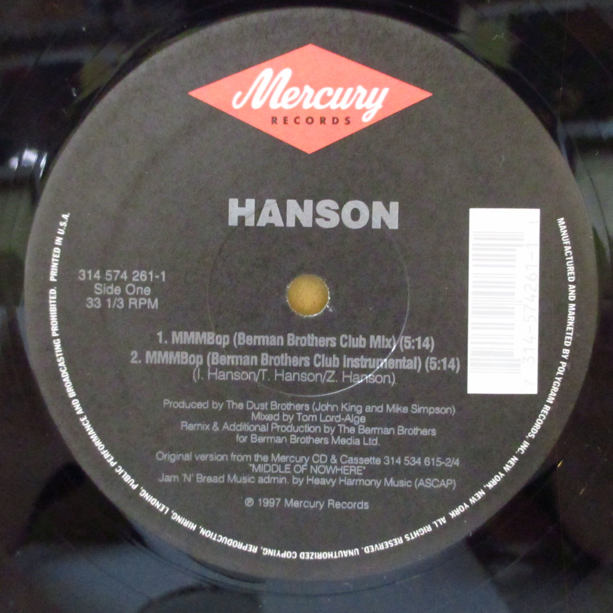 HANSON (ハンソン)  - Mmm Bop - Remixes (US '97 オリジナル5バージョン入り 12インチ＋レアステッカー付きダイカットスリーブ)