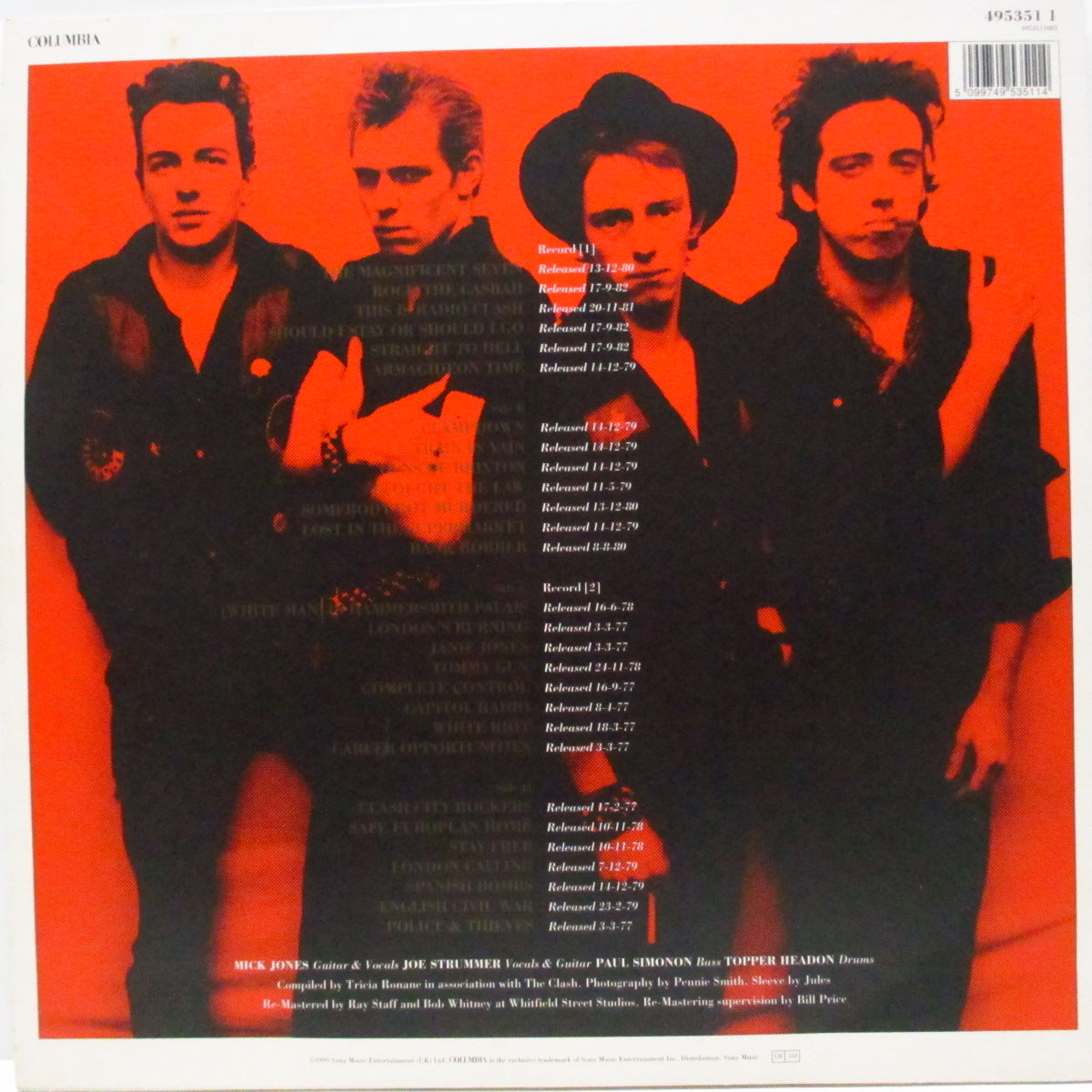 CLASH, THE (クラッシュ)  - The Story Of The Clash Vol.1 (UK '99 リマスター再発 2xLP+インナー、ステッカー付ザラ紙ジャケ/Columbia ‎495351 1)