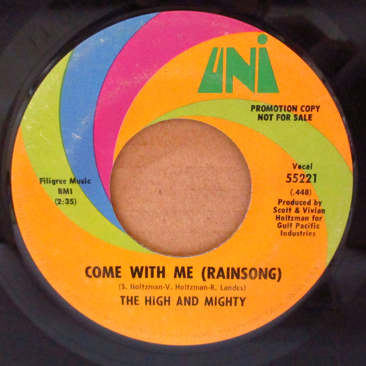 HIGHT AND MIGHTY (ハイ・アンド・マイティ)  - Come With Me (Rainsong）/ Luckie (US '70 プロモ・クレジット・ラベ 7インチ) サンシャイン・ポップ隠れ名曲& ローラ・ニーロ名曲の絶妙カバー！