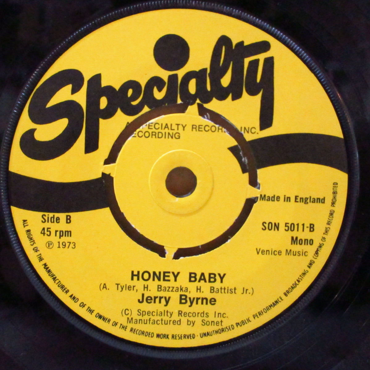 JERRY BYRNE (ジェリー・バーン)  - Lights Out / Honey Baby (UK 73年正規再発「イエローラベ・ラウンド・センター」7インチ) ブラックR&R名曲！