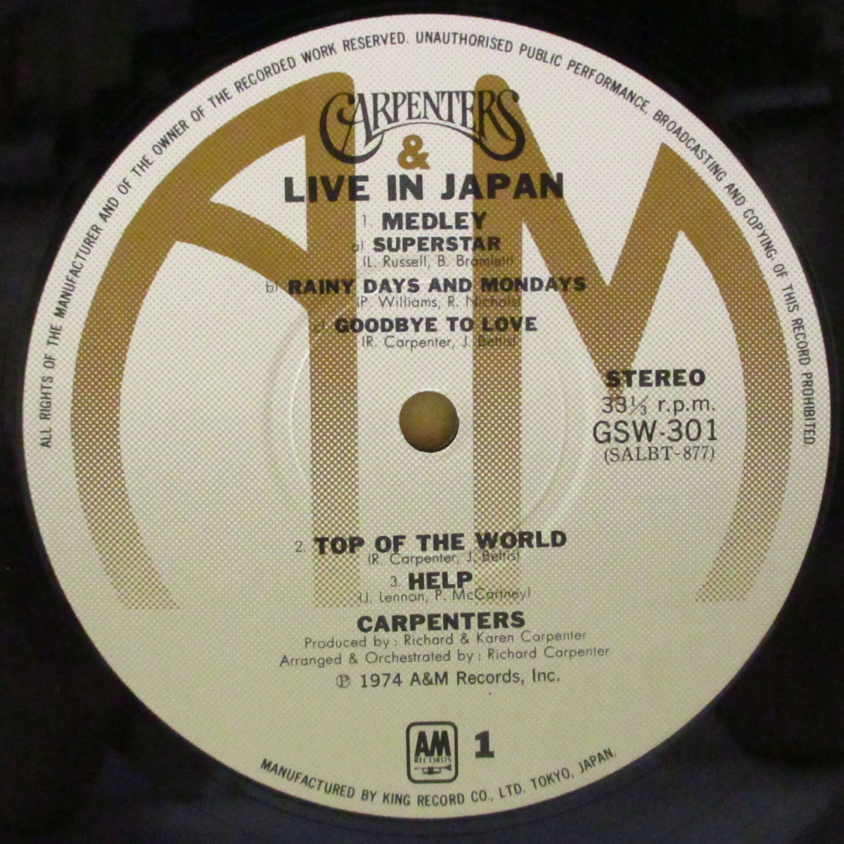 CARPENTERS (カーペンターズ)  - Live In Japan (Japan '74 オリジナル 2xLP+白帯, ポスター/ブックレット一体型見開きジャケ) 来日公演ライブアルバム