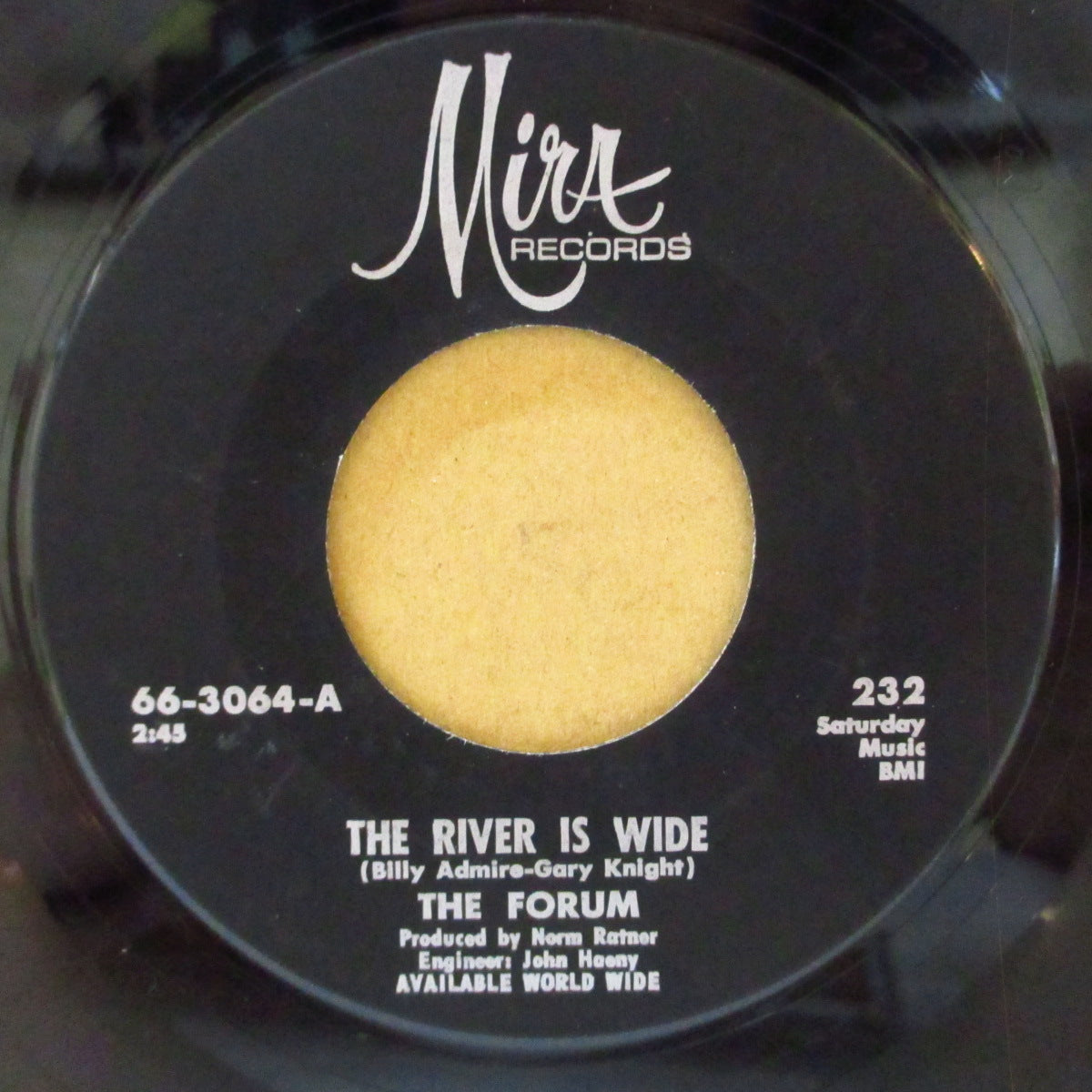 FORUM, THE (ザ・フォーラム)  - Girl Without A Boy / The River Is Wide  (US '67 MIra社再発「黒ラベ」7インチ)清涼サンシャイン・ポップ & ノーザンポップ！