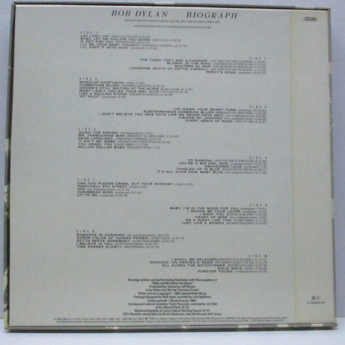 BOB DYLAN (ボブ・ディラン)  - Biograph (EU オリジナル 5xLP+ブックレット2冊/ボックスセット) 5枚組LP ! デラックスエディション！