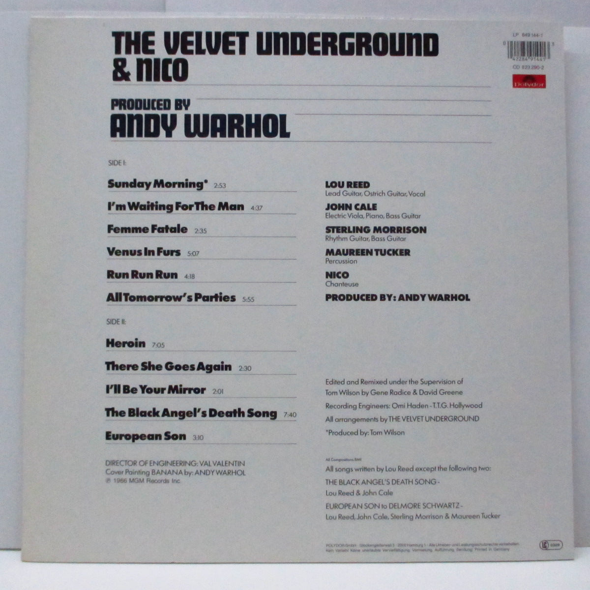VELVET UNDERGROUND (ヴェルヴェット・アンダーグラウンド)  - Velvet Underground & Nico (German '85 再発ステレオ LP/Polydor  849 144-1)