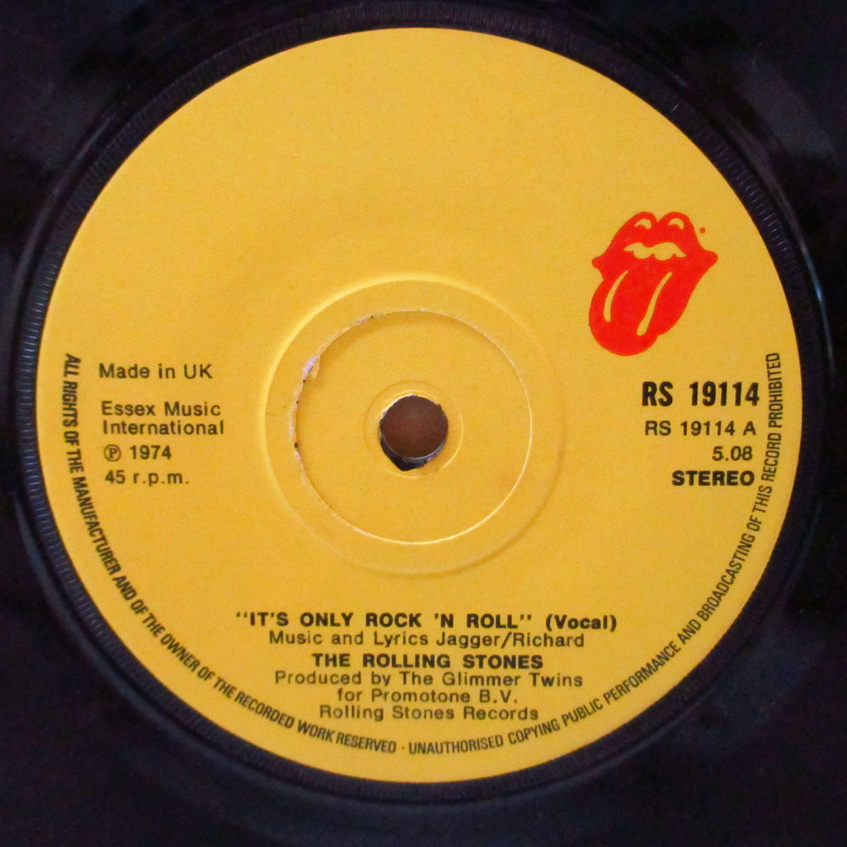 ROLLING STONES (ローリング・ストーンズ)  - It's Only R&R (UK '74 オリジナル「黄色紙ラベ・フラットセンター」  7インチ+ベロ出しカンパニースリーブ)