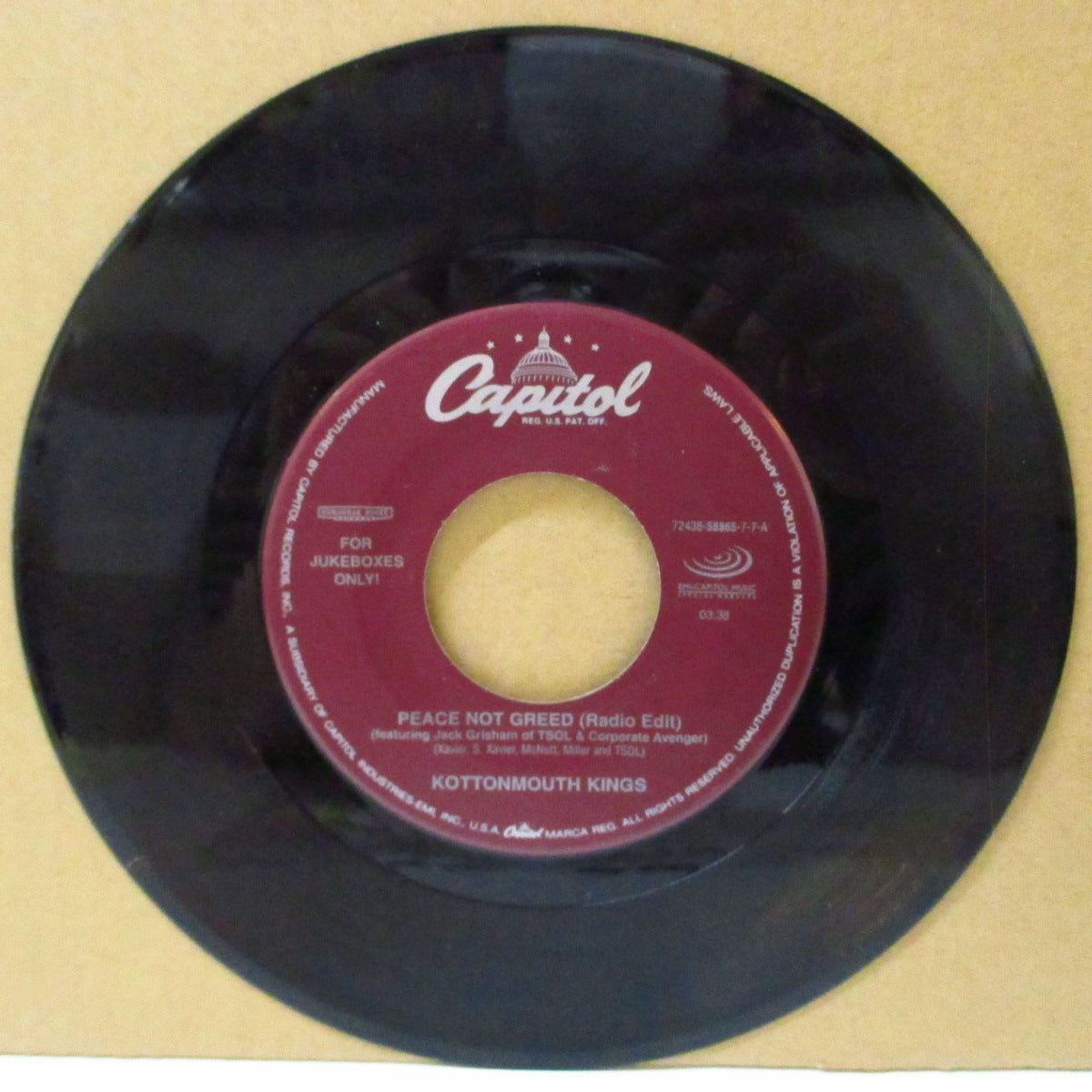 KOTTONMOUTH KINGS (コットンマウス・キングス)  - Peace Not Greed (US '00 オリジナル「ジュークボックス」 7インチ)