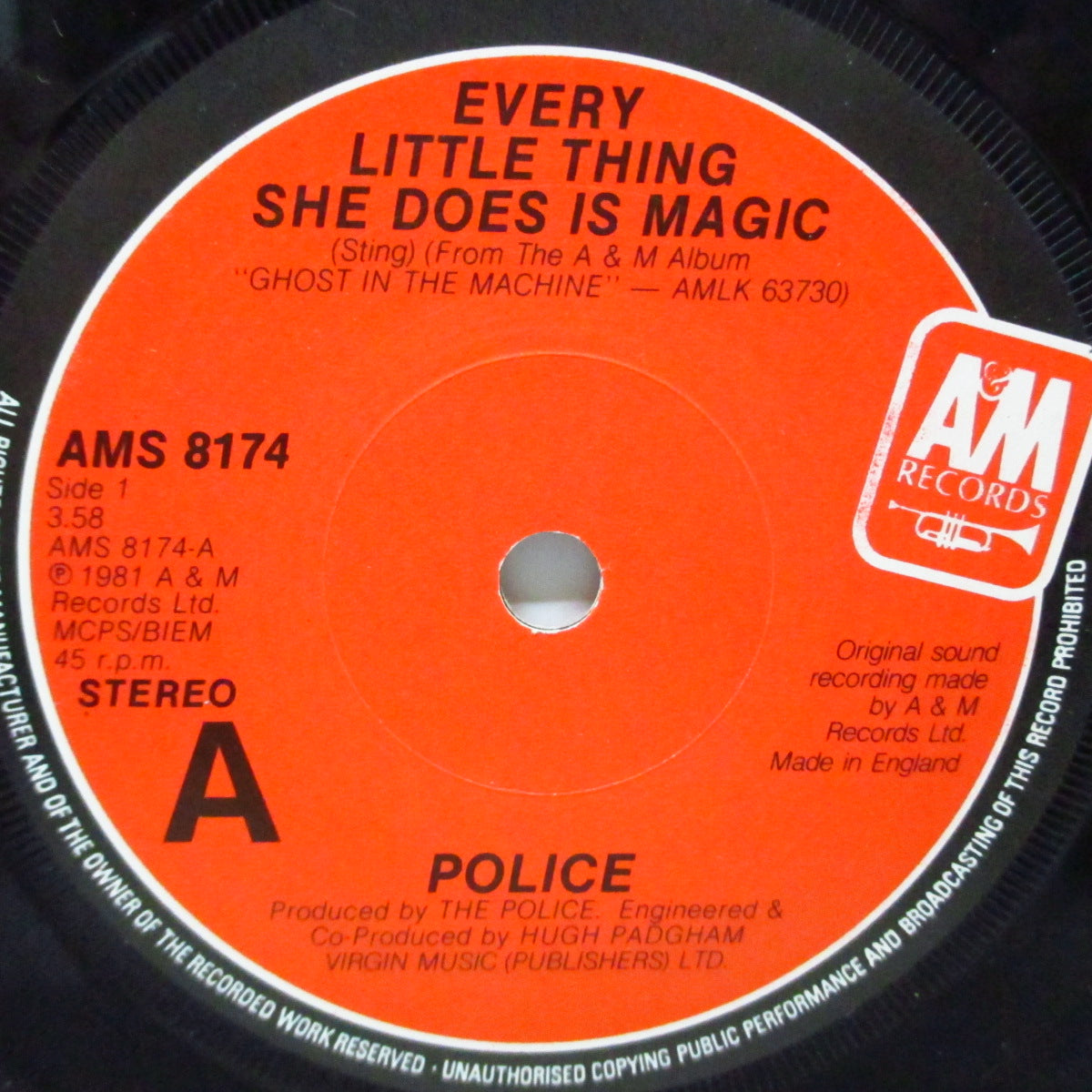 POLICE, THE (ザ ・ポリス)  - Every Little Thing She Does Is Magic (UK オリジナル「フラットセンター」7"/光沢ソフト紙ジャケ) 両面「POLICE ラベ」バージョン !