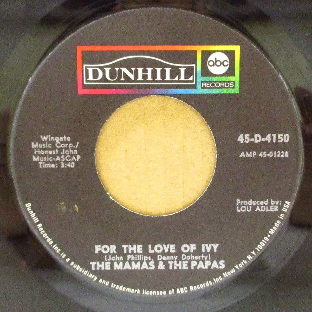 MAMAS & THE PAPAS, THE (ザ・ママス ＆ ザ・パパス)  - For The Love Of Ivy (US '68 初回品番「45-D--4150」オリジナル7インチ)フラワー・フォーキーポップ！  