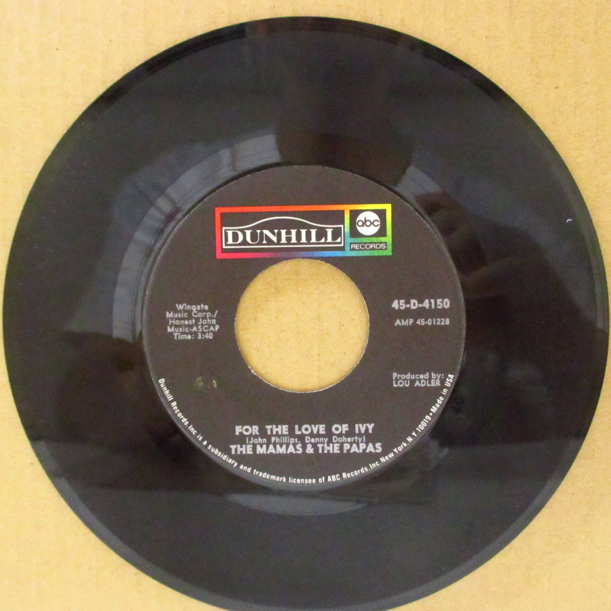 MAMAS & THE PAPAS, THE (ザ・ママス ＆ ザ・パパス)  - For The Love Of Ivy (US '68 初回品番「45-D--4150」オリジナル7インチ)フラワー・フォーキーポップ！  