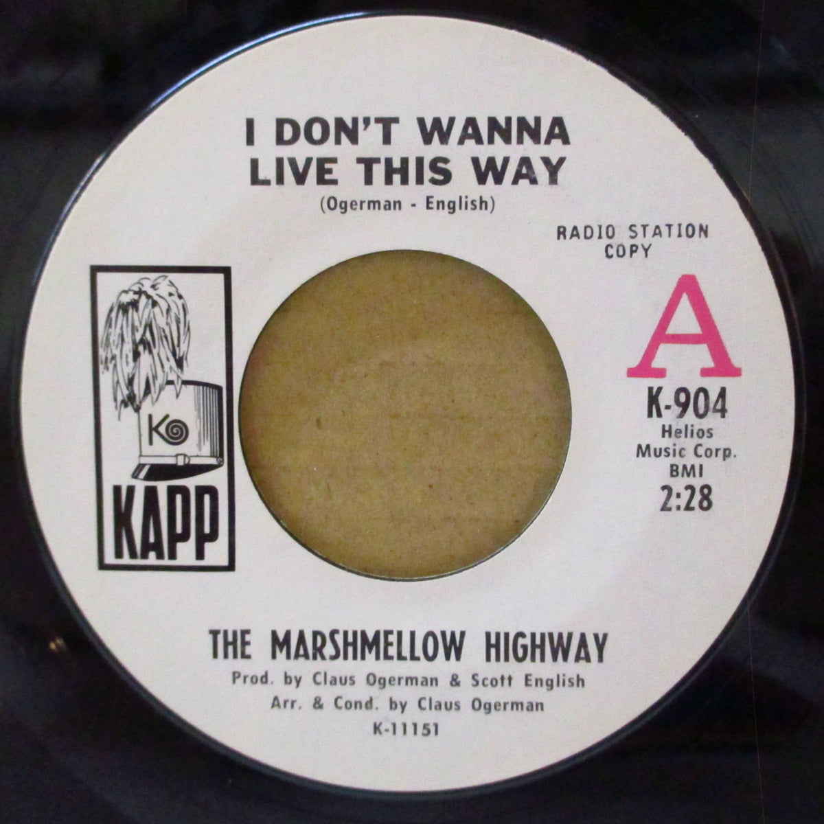MARSHMELLOW HIGHWAY (ザ・マシュマロ・ハイウェイ)  - I Don't Wanna Live This Way (US '68 プロモ・白ラベ7インチ) 両面共に哀愁美メロ・バロック・ポップ・サイケ隠れ名曲！
