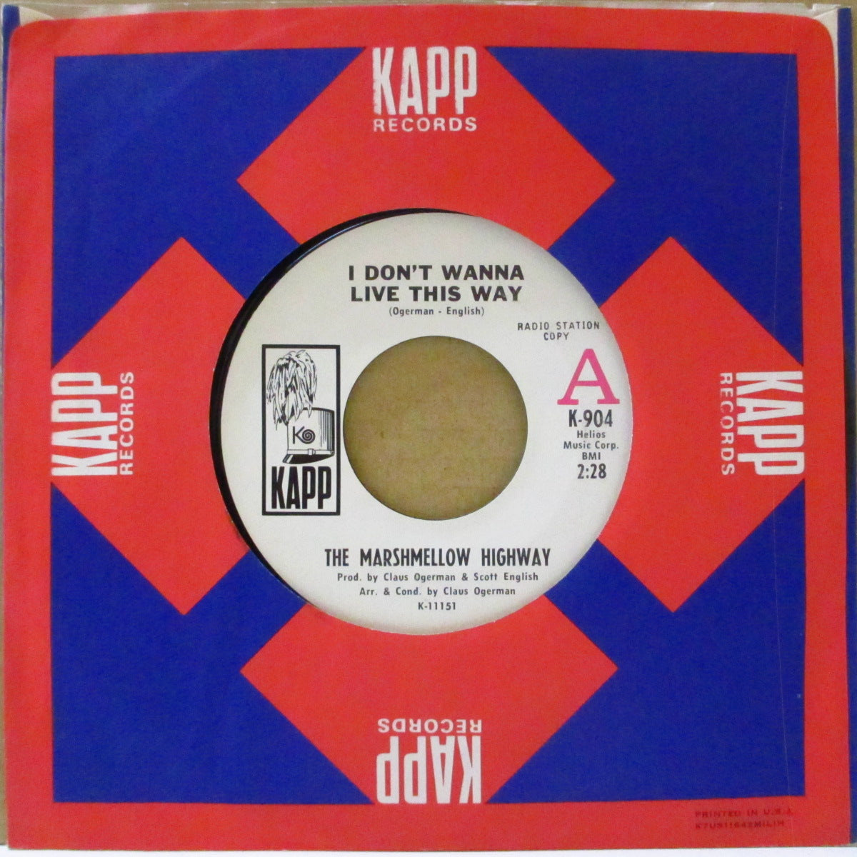 MARSHMELLOW HIGHWAY (ザ・マシュマロ・ハイウェイ)  - I Don't Wanna Live This Way (US '68 プロモ・白ラベ7インチ) 両面共に哀愁美メロ・バロック・ポップ・サイケ隠れ名曲！