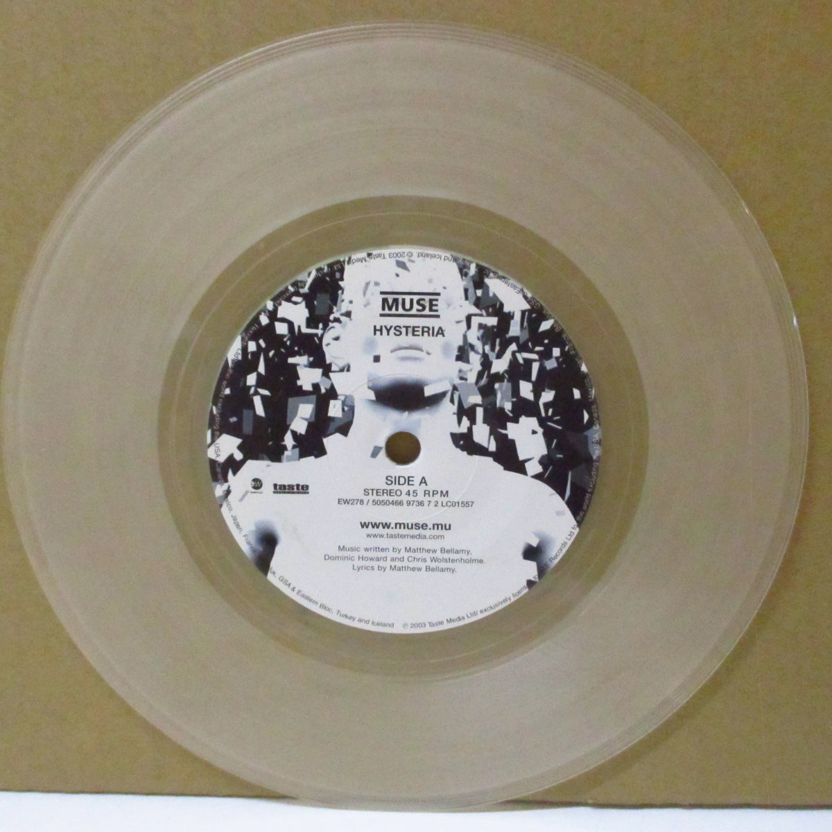 MUSE (ミューズ)  - Hysteria (UK '03 限定「クリアヴァイナル」 7インチ+レアステッカー付き光沢固紙ジャケ)