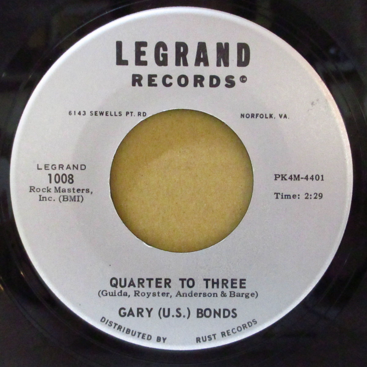 GARY U.S.BONDS (ゲイリーU.S.ボンド)  - Quarter To Three (US '63年再発「銀ラベ」7インチ＋ジャケ) B面ポップコーンも最高！