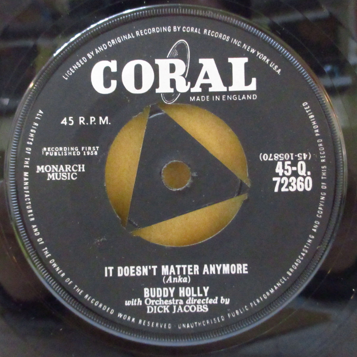 BUDDY HOLLY (バディ・ホリー)  - It Doesn't Matter Anymore (UK '59年「初回トライアングル・センター」オリジナル7インチ)