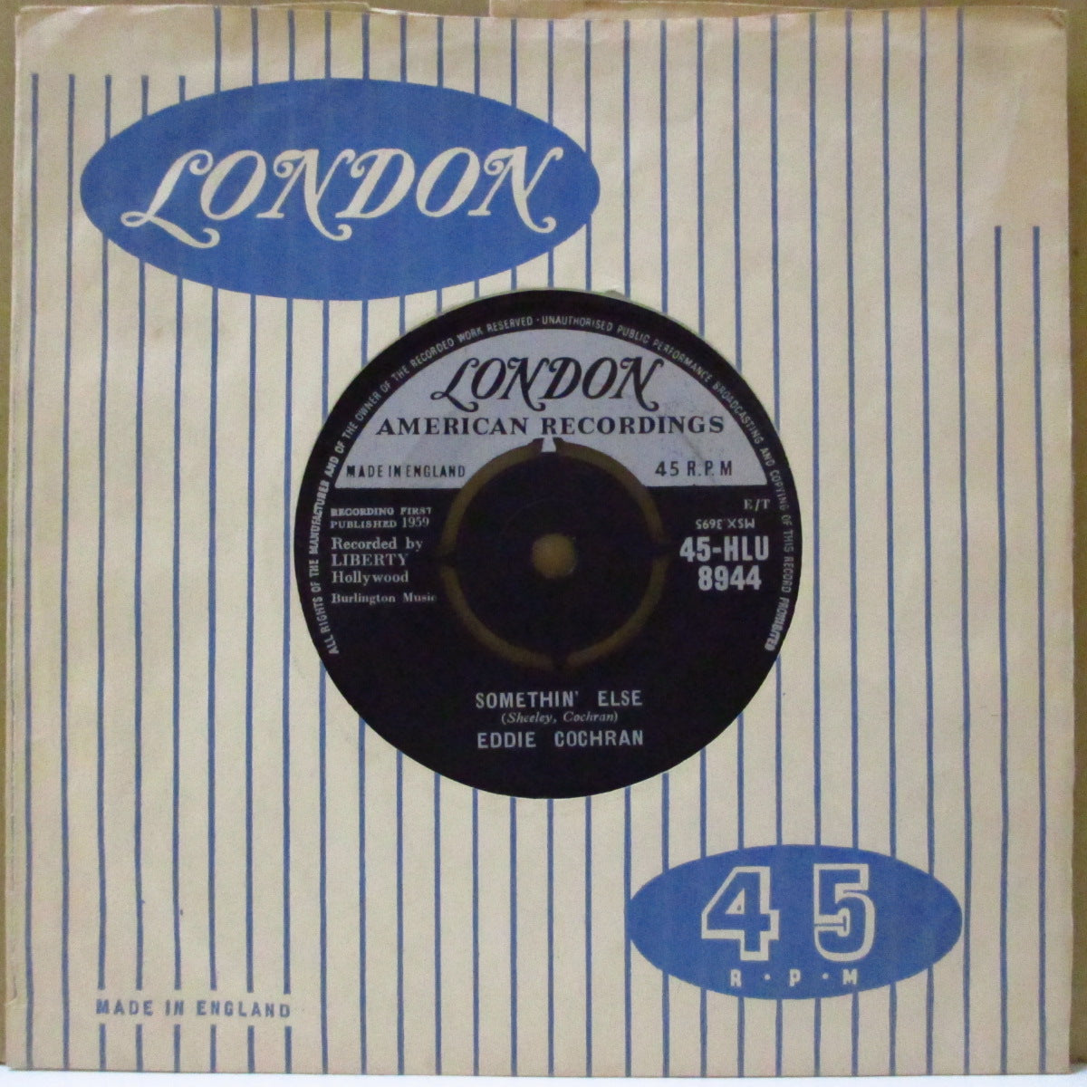 EDDIE COCHRAN (エディ・コクラン)  - Somethin' Else (UK '59 セカンドプレス「ラウンド・センター」7インチ+カンパニースリーブ) R&Rクラシック