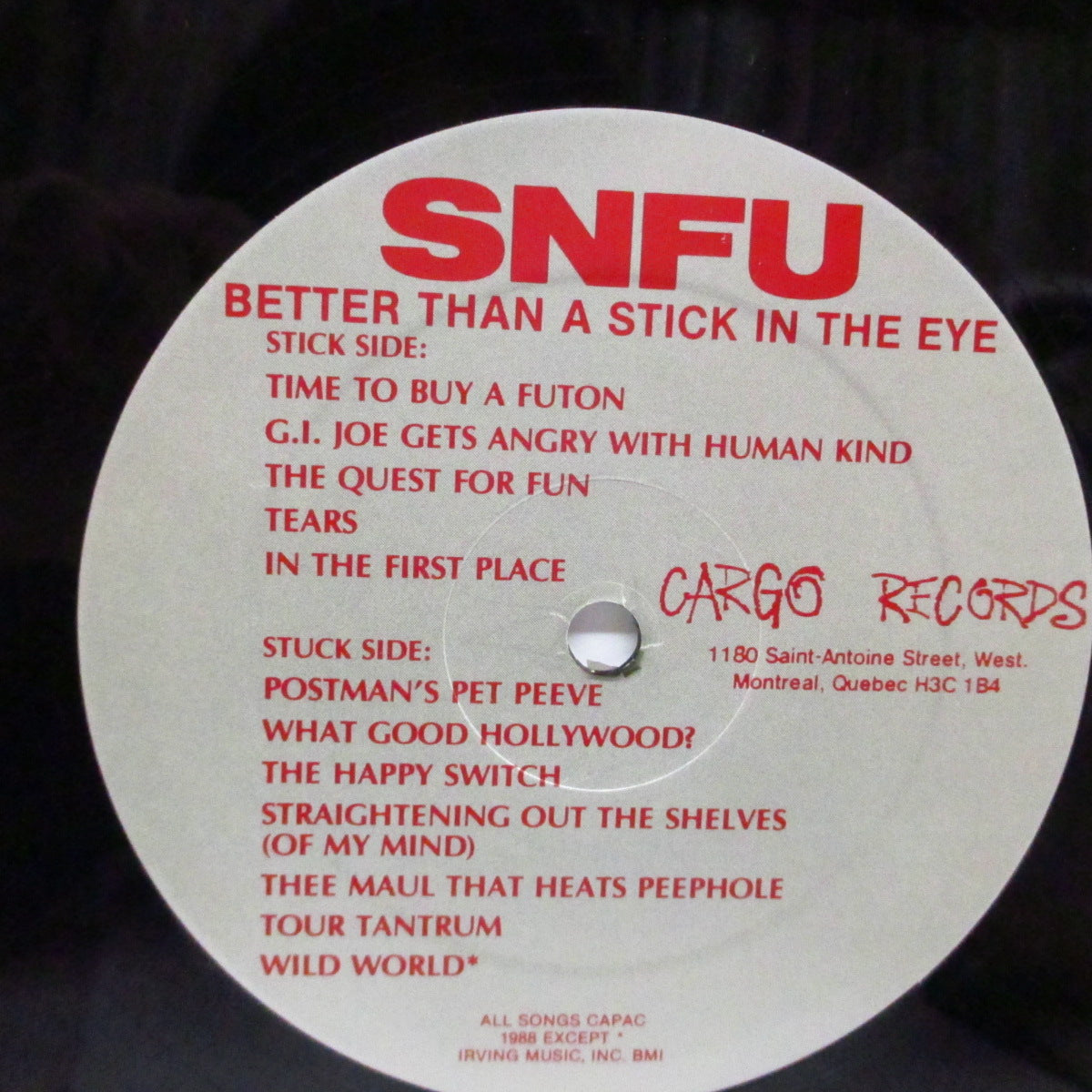 S.N.F.U. (エス・エヌ・エフ・ユー)  - Better Than A Stick In The Eye (US & Canada '88 オリジナル「黒盤」LP+インサート）サード！
