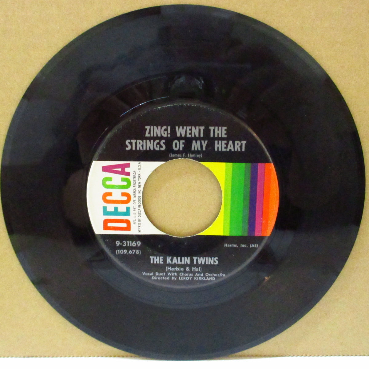 KALIN TWINS (カリン・ツインズ)  - Zing! Went The Strings Of My Heart (US オリジナル 7インチ) 古典ポップ名曲の清涼ティーンポップ・カヴァ！