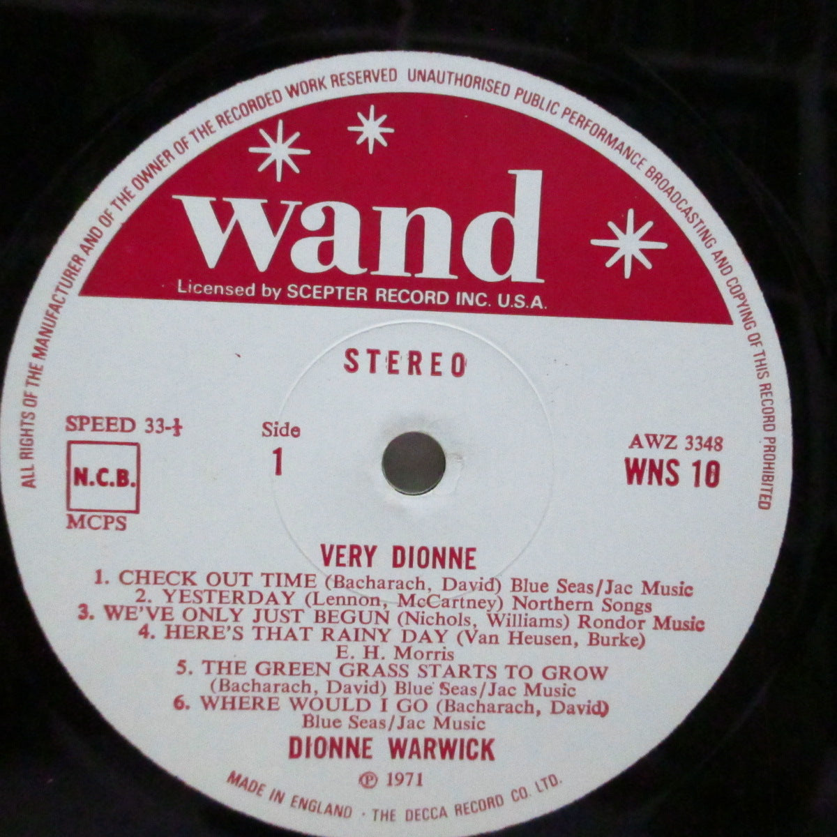 DIONNE WARWICK (DIONNE WARWICKE) (ディオンヌ・ワーウイック)  - Very Dionne (UK オリジナル「ステレオ」LP/表面コーティングジャケ) US盤とはジャケ違い！