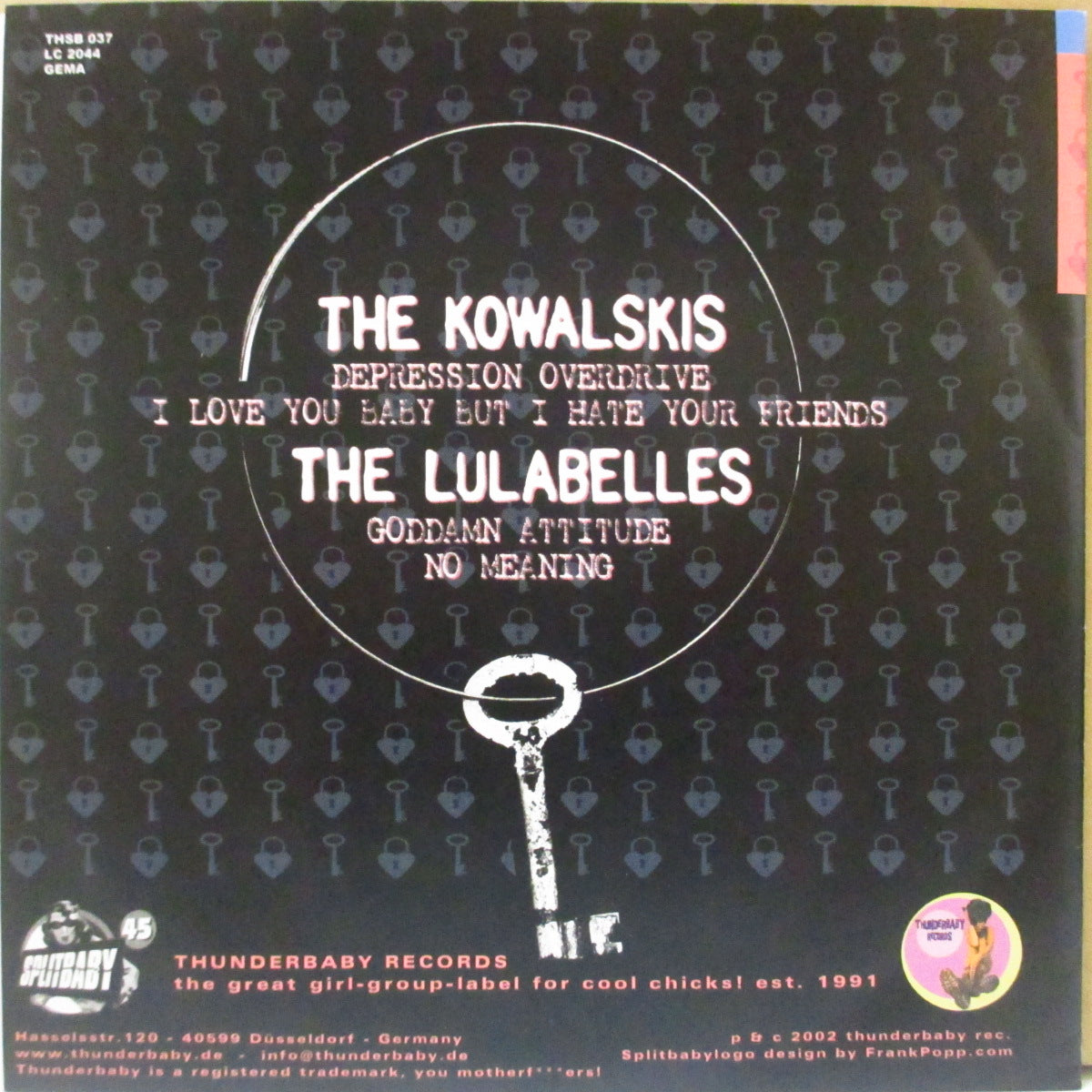 KOWALSKIS, THE / THE LULABELLES (ザ・コワルスキス / ザ・ルラベルズ)  - Splitbaby 45 Volume One - Flesh And Sweet (German 限定ブルーヴァイナル 7インチ+光沢ソフト紙ジャケ) '02年スプリットシングル