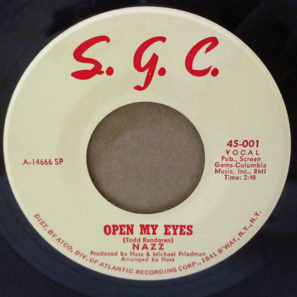 NAZZ (ナッズ)  - Open My Eyes / Hello It's Me (US '68 オリジナル「ライン無しクリーム・ラべ ver」 ジャケ付き 7インチ ) トッド・ラングレン両面大名曲！