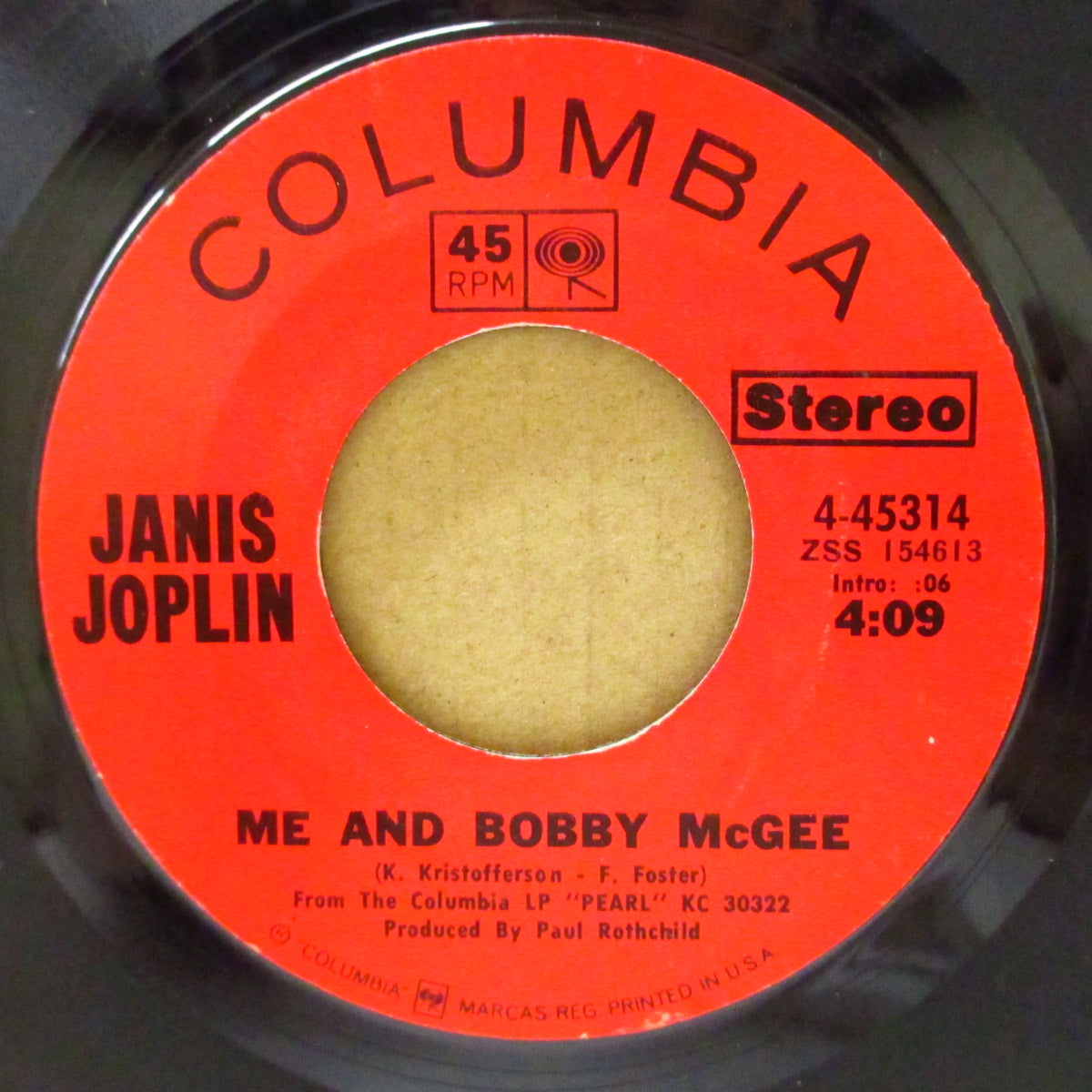 JANIS JOPLIN (ジャニス・ジョプリン)  - Me And Bobby McGee / Half Moon (US '71 オリジナル・ステレオ 7インチ)全米1位の大ヒット！