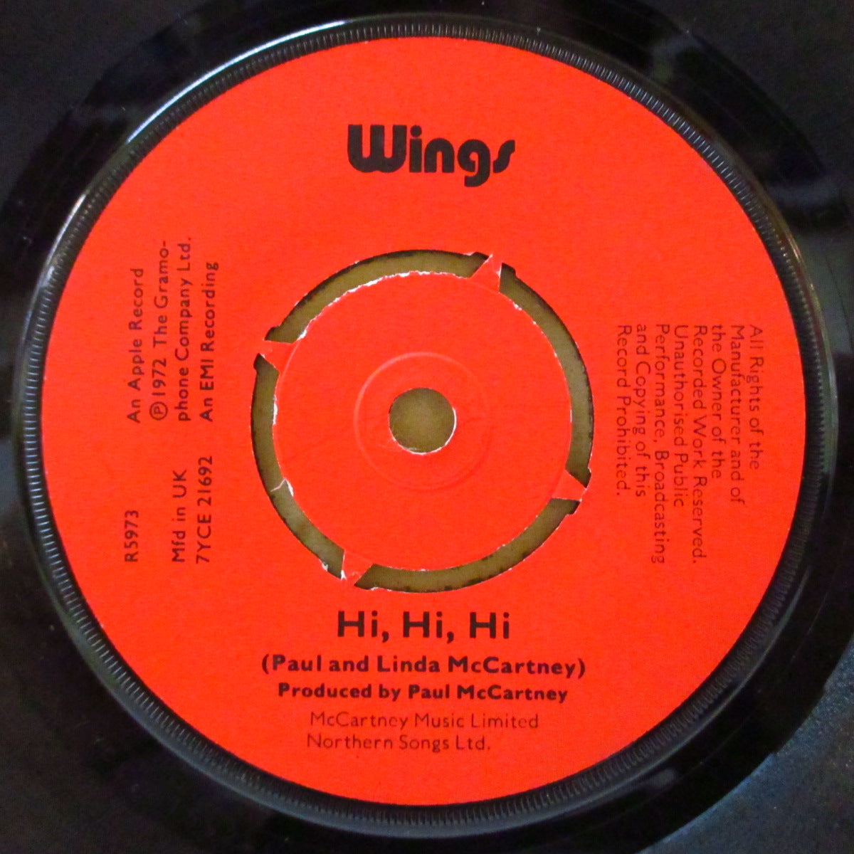 PAUL McCARTNEY & WINGS (ポール・マッカートニー & ウイングス)  - Hi, Hi, Hi / C Moon (UK '72 オリジナル「デッカ社コントラクトプレス」7"+ダイカット黒スリーブ)