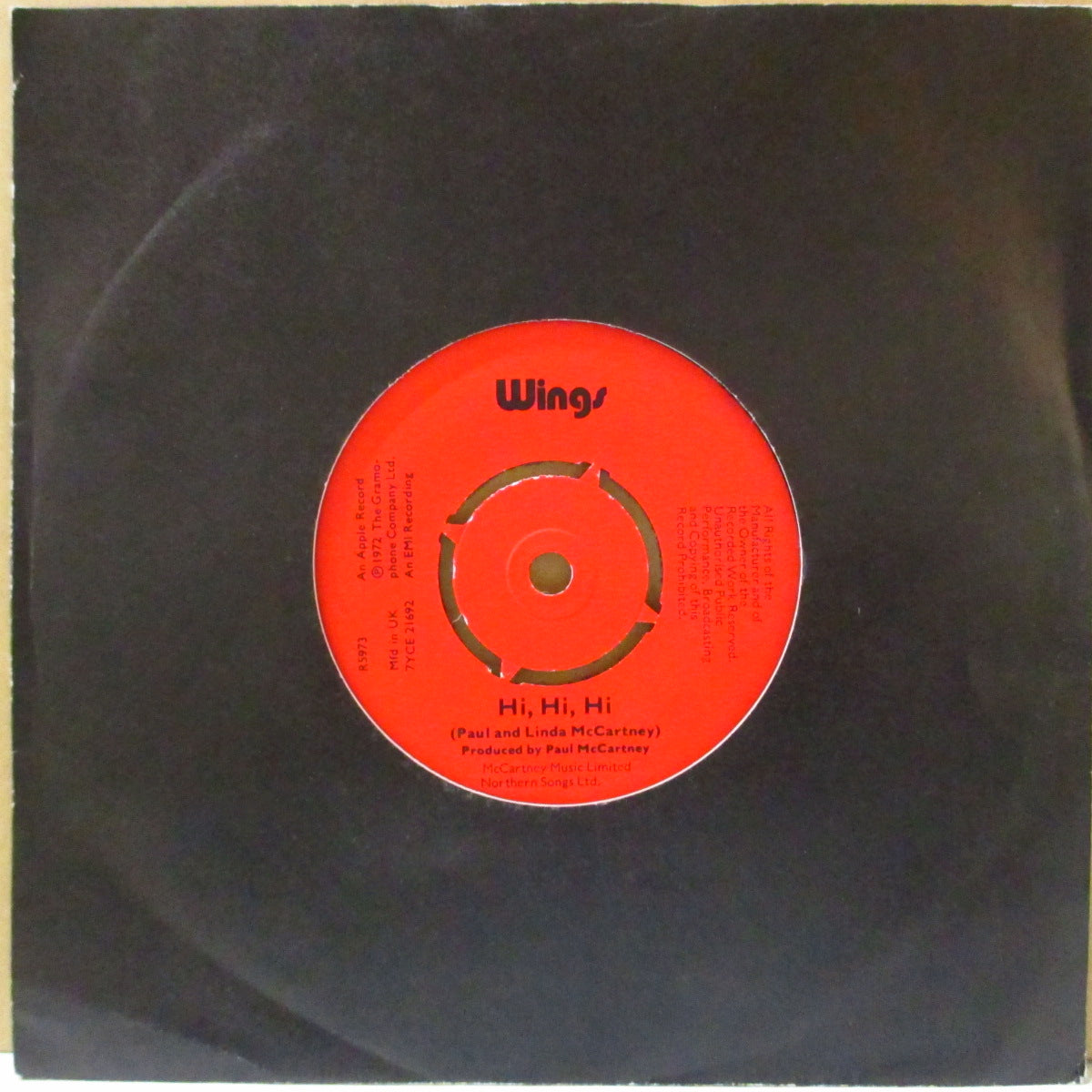 PAUL McCARTNEY & WINGS (ポール・マッカートニー & ウイングス)  - Hi, Hi, Hi / C Moon (UK '72 オリジナル「デッカ社コントラクトプレス」7"+ダイカット黒スリーブ)