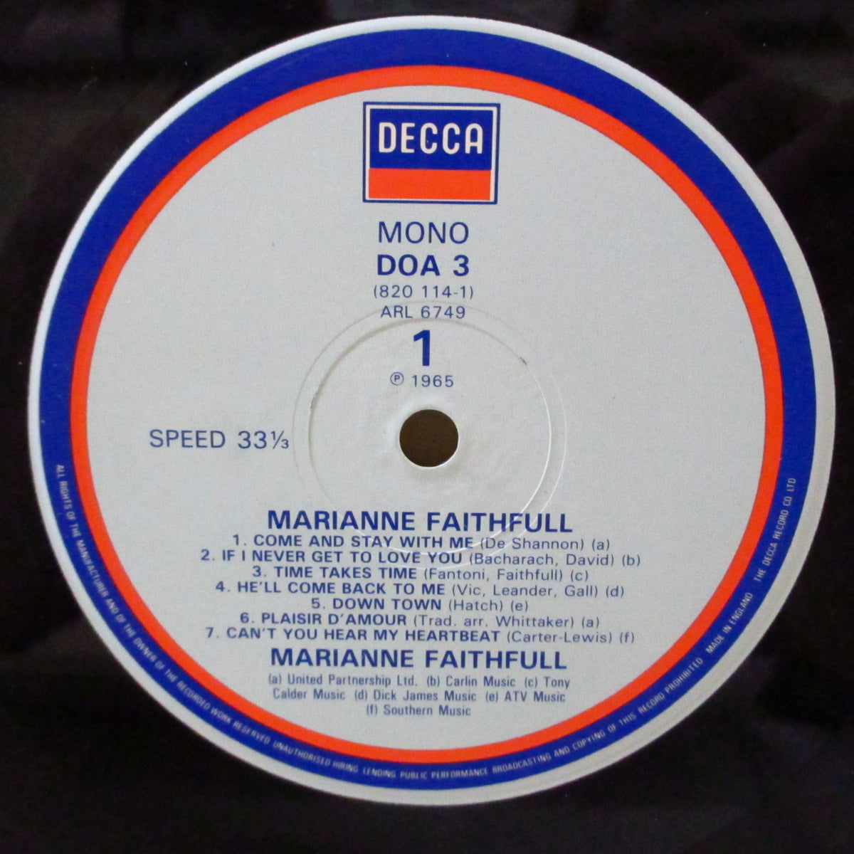 MARIANNE FAITHFULL (マリアンヌ・フェイスフル)  - Marianne Faithful (UK '84 限定再発モノラル LP)'65年名作デビューアルバム