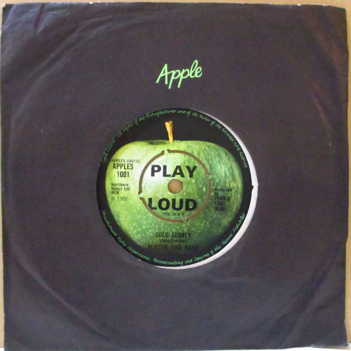 JOHN LENNON (PLASTIC ONO BAND) (ジョン・レノン (プラスチック・オノ・バンド))  - Cold Turkey (UK '69 オリジナル「ラウンドセンター 7インチ+アップル・ダイカット黒スリーブ)