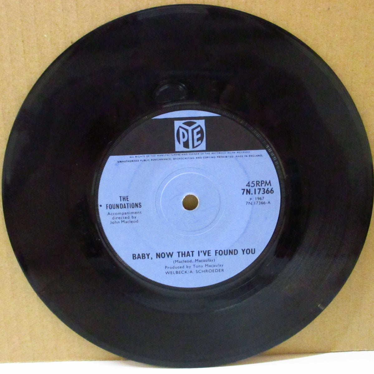 FOUNDATIONS (ファウンデーションズ)  - Baby, Now That I've Found You (UK '67 2ndプレス「黒・青ラベ、ソリッド・センター」7インチ) ノーザンPOP名曲！