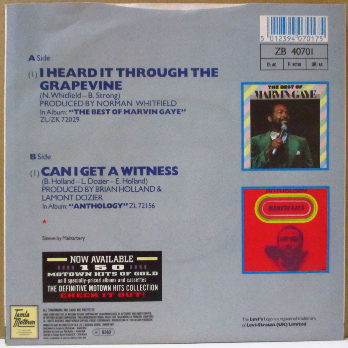 MARVIN GAYE (マーヴィン・ゲイ)  - I Heard It Through The Grapevine (UK '86年ジャケ付き再発「黒ラベ、小穴ソリッド・センター」 7 インチ) 