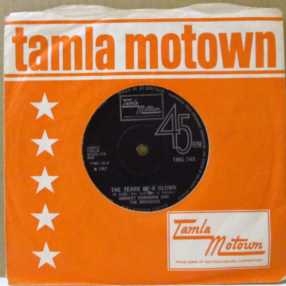 MIRACLES (SMOKEY ROBINSON & THE) (スモーキー・ロビンソン＆ザ・ミラクルズ)  - The Tears Of A Clown (UK '70 オリジナル「All Right リム・ソリッド・センター」 7インチ+カンパニースリーブ ) 美メロ・ノーザン・クラシック