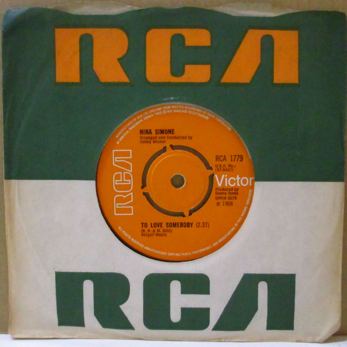 NINA SIMONE (ニーナ・シモン)  - To Love Somebody (UK '69 オリジナル「プッシュアウト・センター」7インチ+カンパニースリーブ）ファンキー・ノーザン・カヴァ！