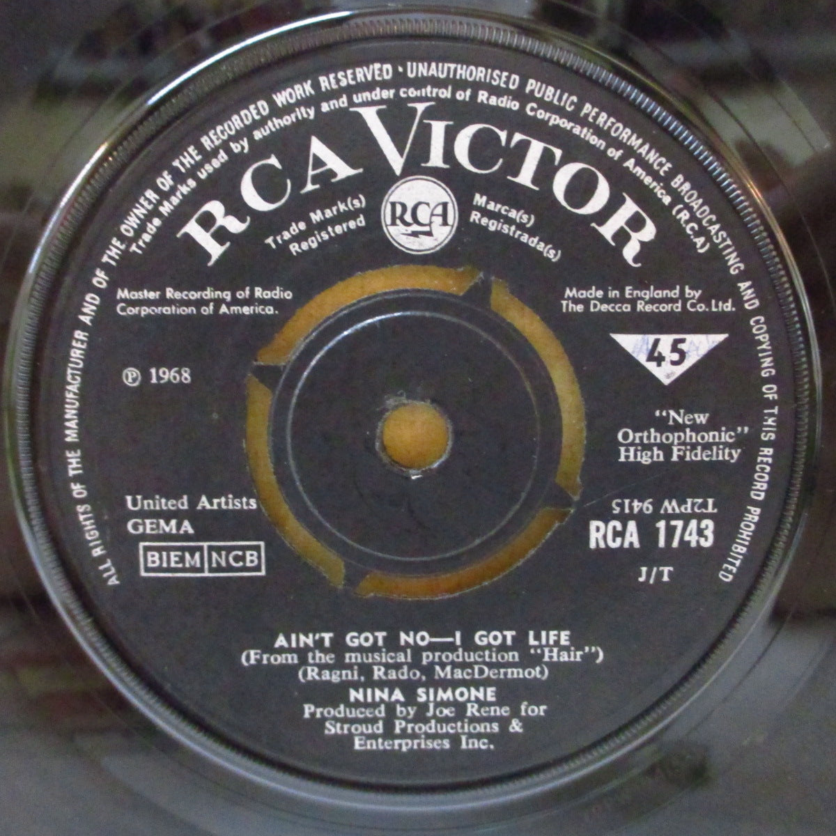 NINA SIMONE (ニーナ・シモン)  - Ain't Got No - I Got Life (UK '68 オリジナル「プッシュアウト・センター」7インチ+カンパニースリーブ）ノーザン名曲！