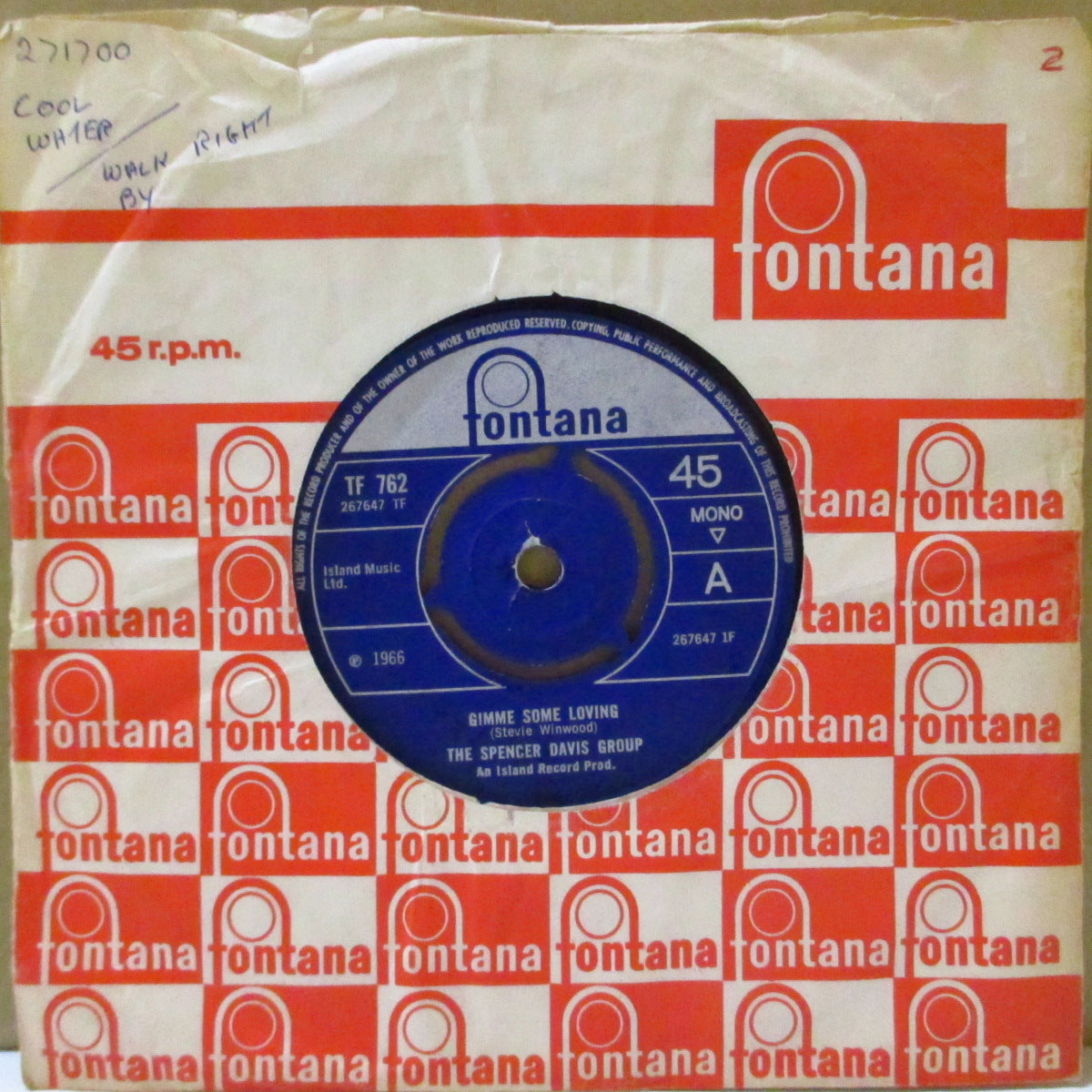 SPENCER DAVIS GROUP (スペンサー・デイヴィス・グループ)  - Gimme Some Loving (UK '66 オリジナル「3プロング・ラウンドセンター」モノラル 7インチ+カンパニースリーブ)