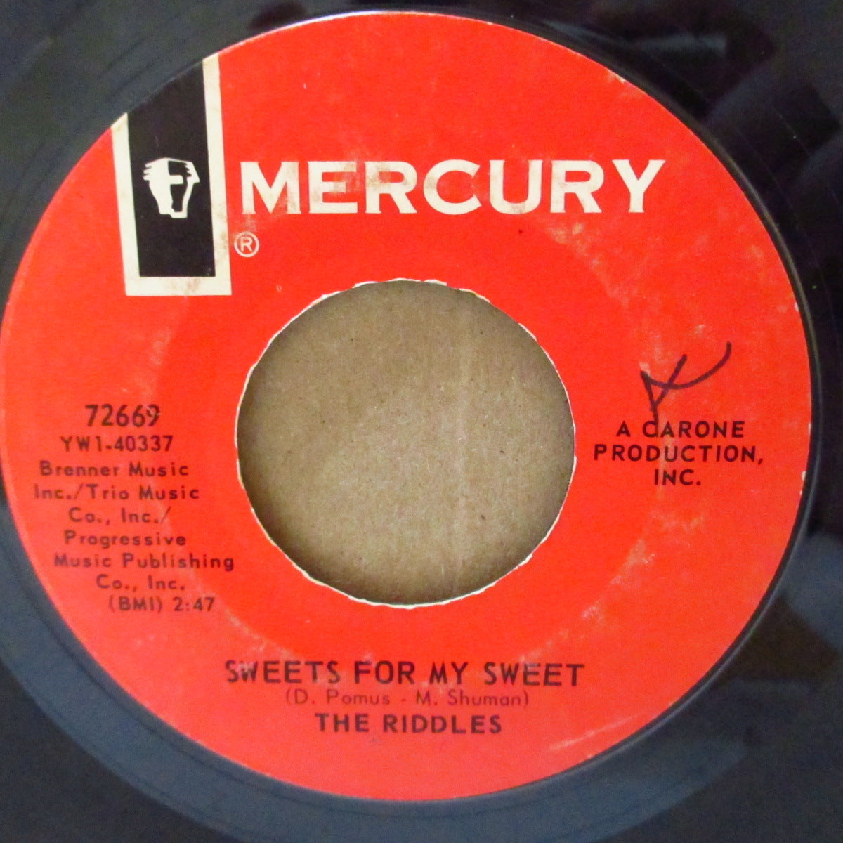 RIDDLES, THE (ザ・リドルズ)  - Sweets For My Sweet (US '67 マーキュリー社再発7インチ)サーチャーズ名曲の清涼ガレージカバー & 哀愁マイナーコード・ポップ・ビート