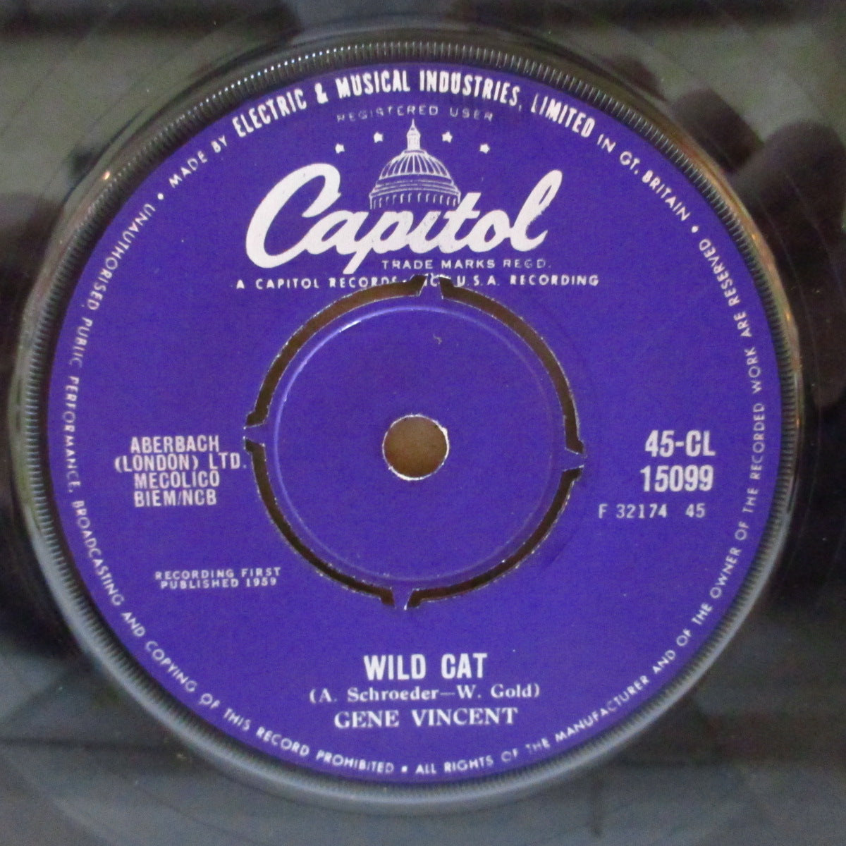 GENE VINCENT (ジーン・ヴィンセント)  - Wild Cat (UK '59 オリジナル「プッシュアウト・センター」7インチ)ティーン・ストロール・ナンバー＆ティーン・ロカビリー