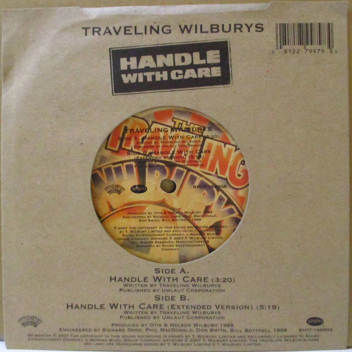 TRAVELING WILBURYS (トラヴェリング・ウィルベリーズ)  - Handle With Care (UK '07 限定2,500枚リマスター再発 7インチ+ざら紙ダイカットジャケ)