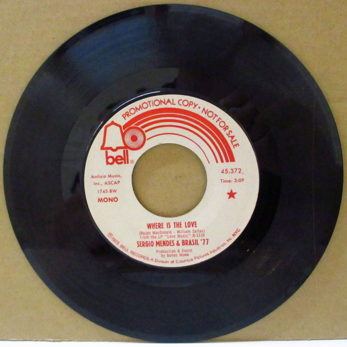 SERGIO MENDES & BRASIL '77 (セルジオ・メンデス＆ブラジル'77)  - Where Is The Love (USプロモ両面同曲7インチ)ロバータ・フラック&ダニー・ハサウェイ'72年デュオ名曲の軽快清涼ボサノヴァ・カバー！
