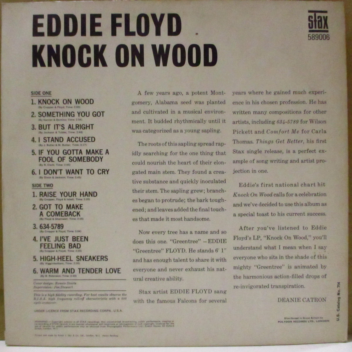 EDDIE FLOYD (エディ・フロイド)  - Knock On Wood (UK '67 オリジナル・ステレオLP/表面コーティング・ジャケ)デビュー・アルバム、近年稀な美品！