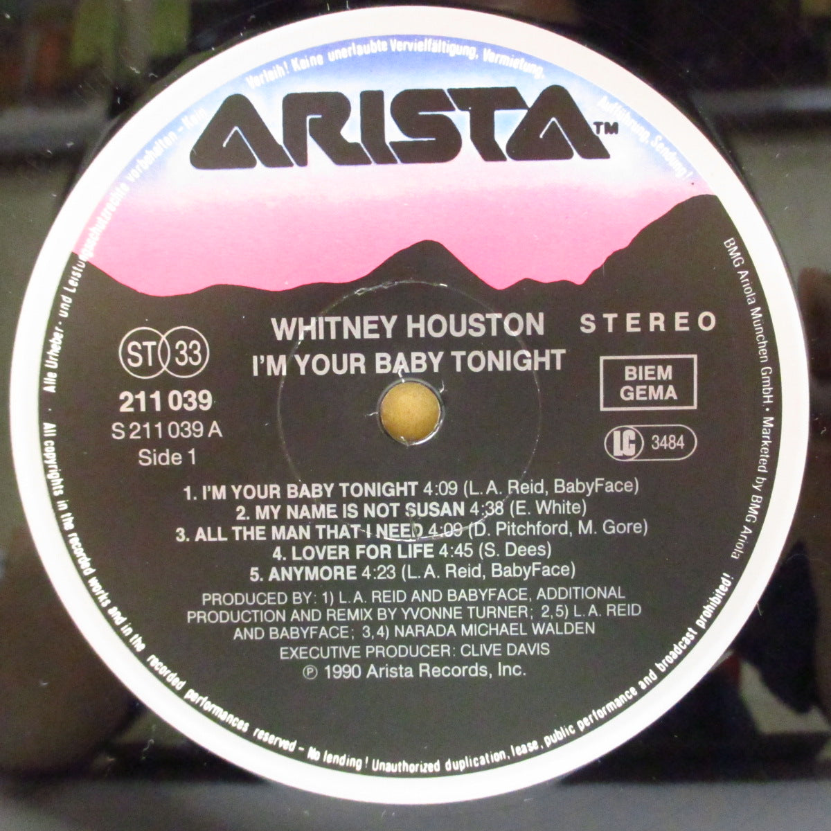 WHITNEY HOUSTON (ホイットニー・ヒューストン)  - I'm Your Baby Tonight (EU '90 オリジナルLP+インナー)サード・アルバム