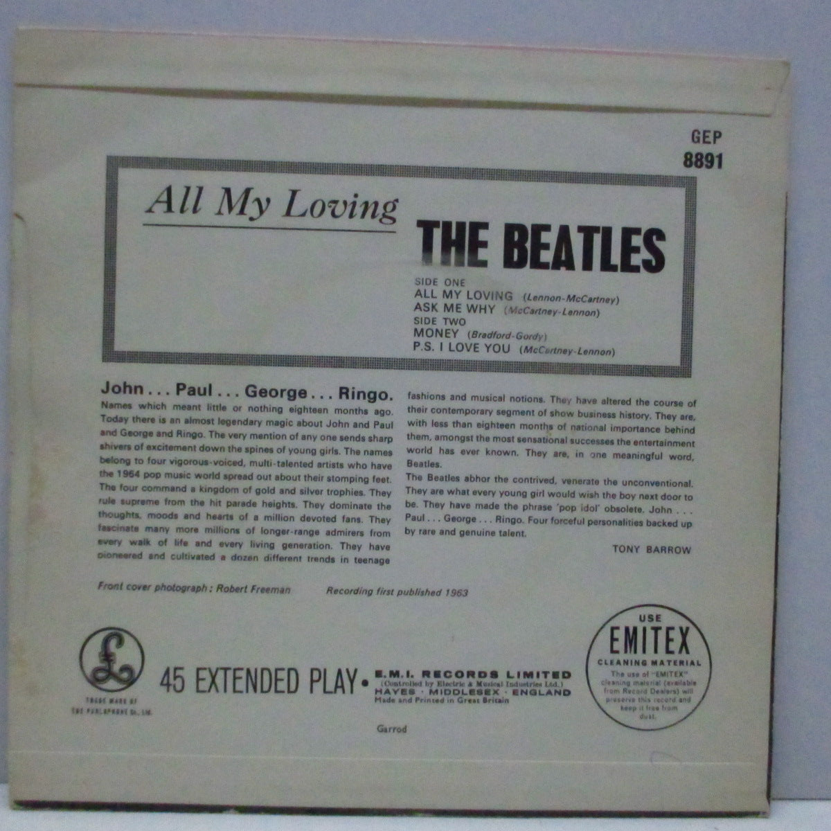 BEATLES (ビートルズ)  - All My Loving (UK 80's 再発モノラル 7インチEP+FS/EMI Rim)