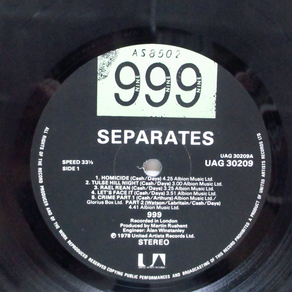 999 (ナイン・ナイン・ナイン)  - Separates (UK オリジナル LP+インナー）'79年セカンド！