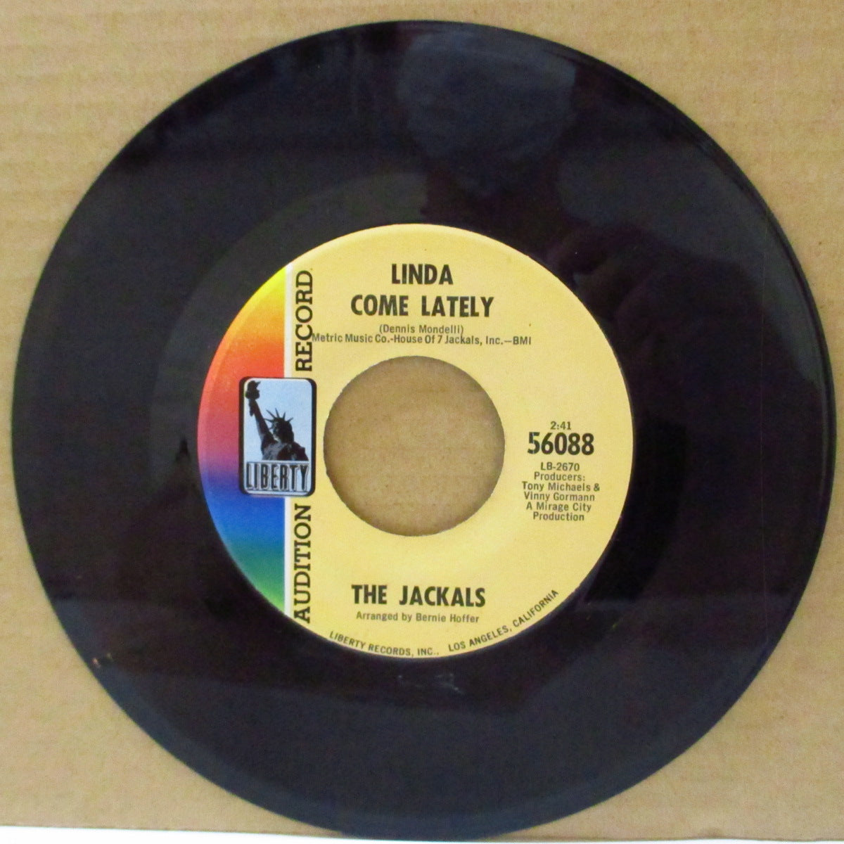 JACKALS, THE (ザ・ジャッカルズ)  - Linda Come Lately (US '69 プロモ・ラベ7インチ)美メロ・ミッドテンポ・サンシャインポップ・ノーザン！
