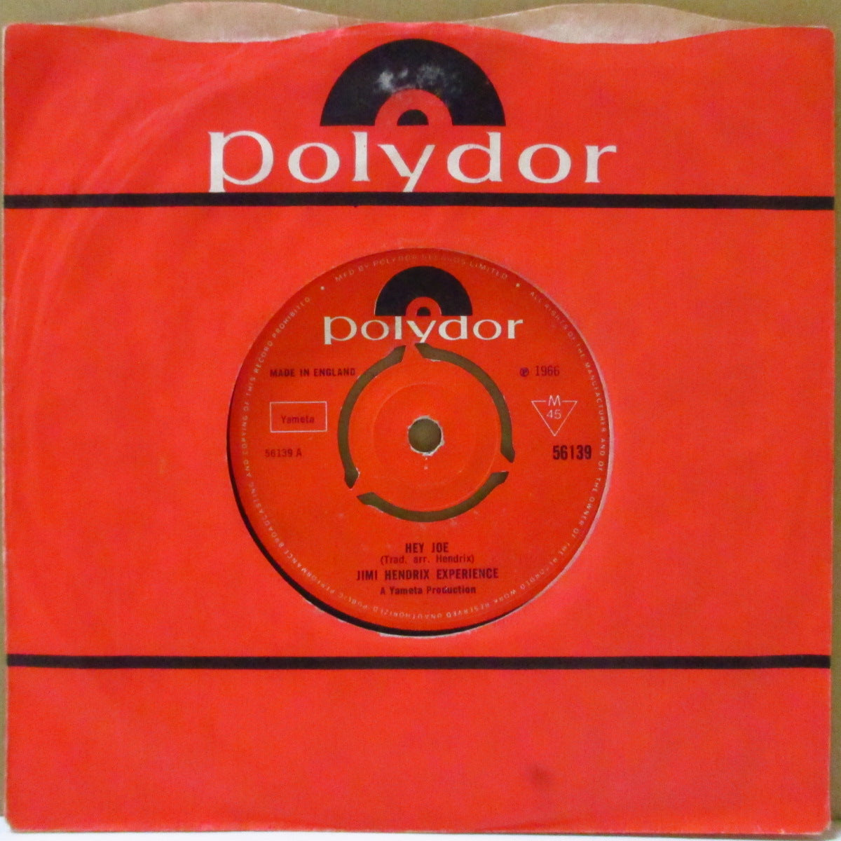 JIMI HENDRIX (ジミ・ヘンドリックス)  - Hey Joe (UK '66 オリジナル「JIMI HENDRIX EXPERIENCE」表記ラベ・ラウンドセンター」 7インチ+カンパニースリーブ)